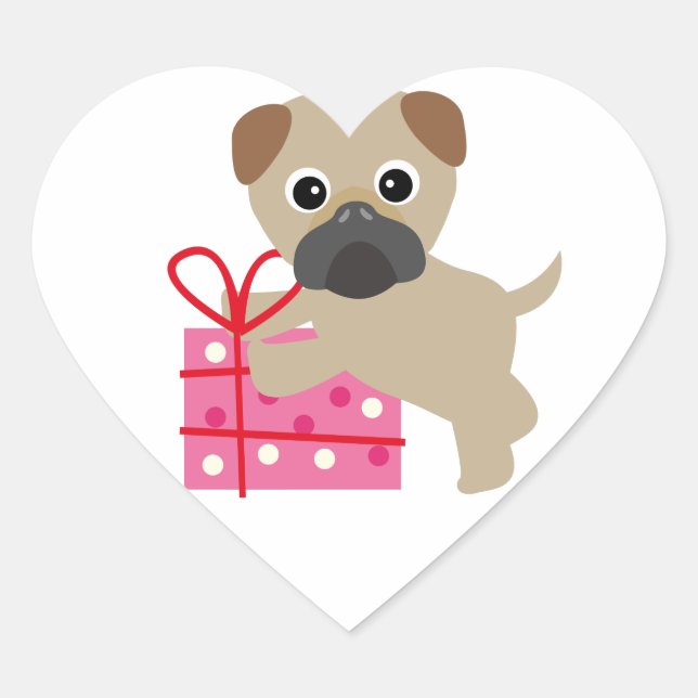 Pug Valentine Present Stickers (Front)