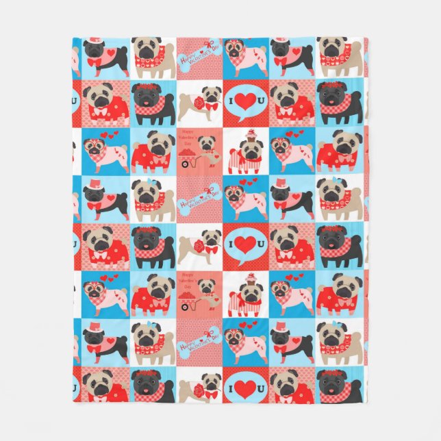 Pug Valentine Quilt Fleece Blanket (Front)