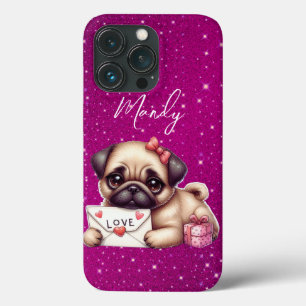 Pug Valentine's Day Personalised Pug Puppy Love iPhone 13 Pro Case
