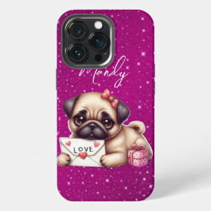 Pug Valentine's Day Personalised Pug Puppy Love iPhone 13 Pro Case