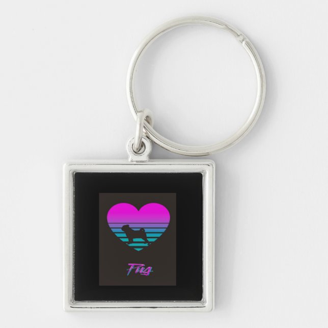 Pug Vaporwave Heart Pug Dog Lover Gift Key Ring (Front)