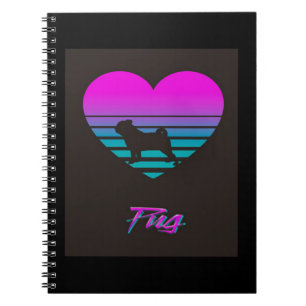 Pug Vaporwave Heart Pug Dog Lover Gift Notebook