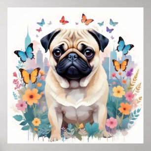 Pug Vintage Animal Nature Environment City Art Poster
