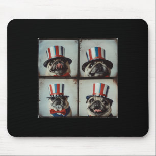 Pug Vintage Photo Machine Style, Independence Day Mouse Pad
