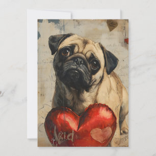Pug vintage valentines day  holiday card