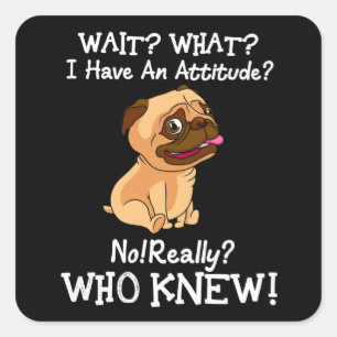 Pug Wait What I Have An Attitude Sayings Dog Lover Square Sticker