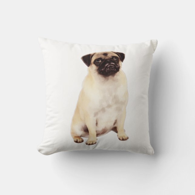 Pug Water Colour Art Painting Cushion (Front)
