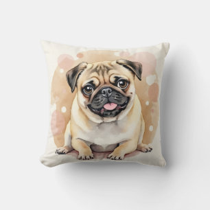 Pug Watercolor Bubble Swirl Art Cushion