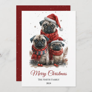 Pug Watercolor Christmas Tree Non-Photo Holiday Card
