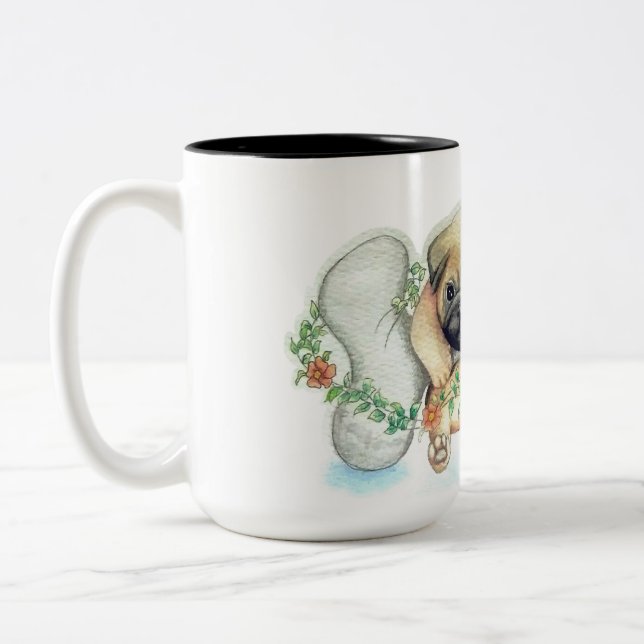 pug, watercolor, pet Two-Tone coffee mug (Left)