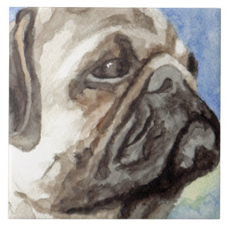 Pug Watercolor Portrait Ceramic Tile