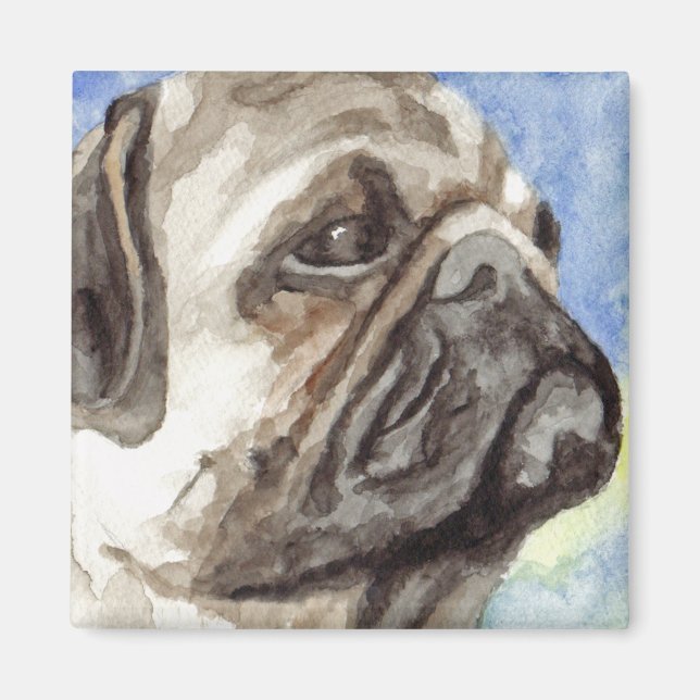 Pug Watercolor Portrait Magnet (Front)