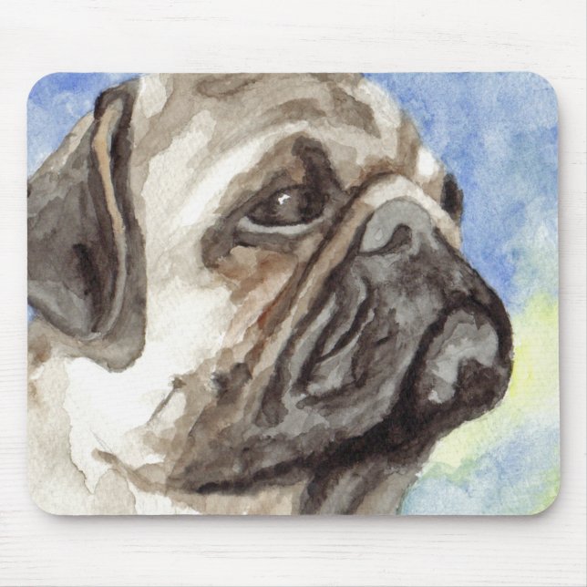 Pug Watercolor Portrait Mouse Pad (Front)