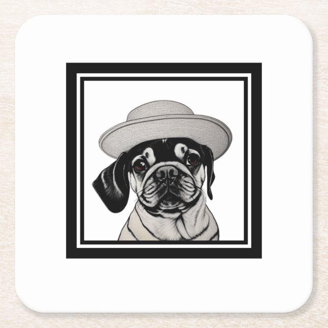 Pug Wearing Coat and Hat Coaster (Front)