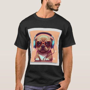 Pug Wearing Headphones 3 T-Shirt