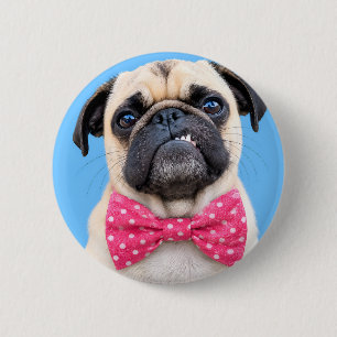 Pug Wearing Pink Bow 6 Cm Round Badge