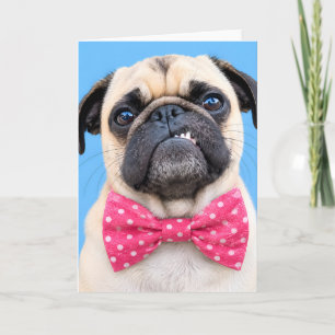 Pug Wearing Pink Bow Holiday Card