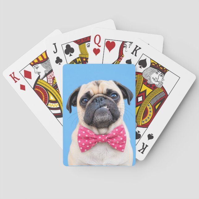 Pug Wearing Pink Bow Playing Cards (Back)