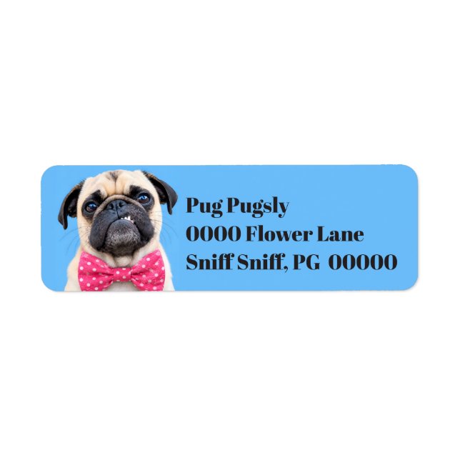 Pug Wearing Pink Bow Return Address Label (Front)