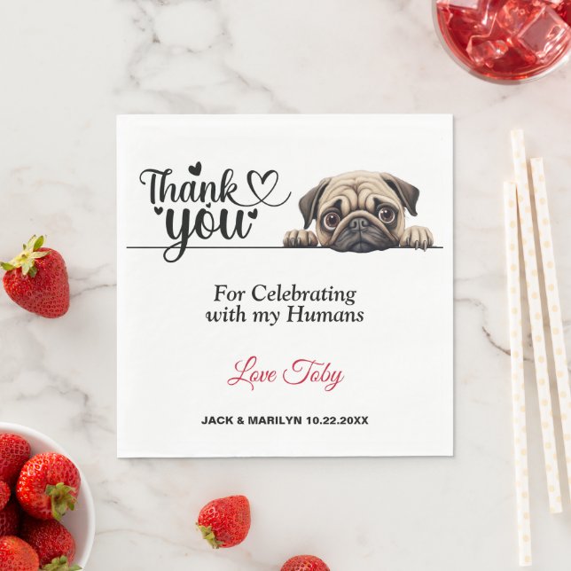 Pug Wedding Thank You Napkin (Insitu)