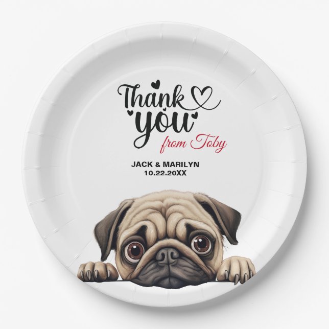 Pug Wedding Thank You Paper Plate (Front)