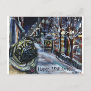 Pug winter scene postcard