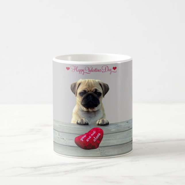 Pug Wishing Happy Valentine's day Heart Coffee Mug (Center)
