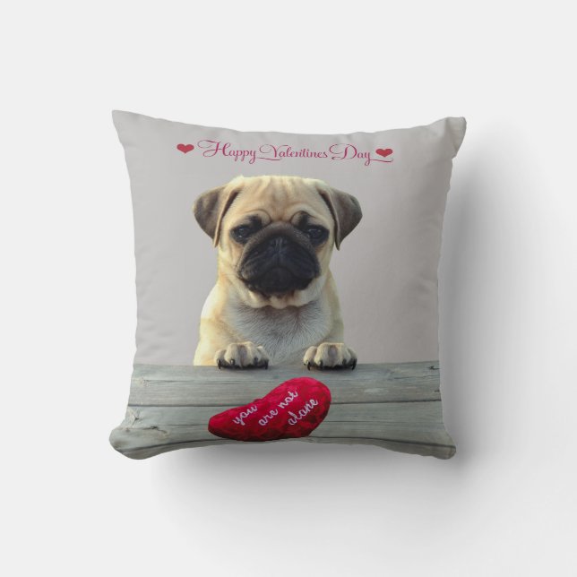 Pug Wishing Happy Valentine's day Heart pillows (Front)