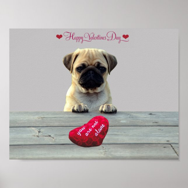Pug Wishing Happy Valentine's day Heart poster (Front)