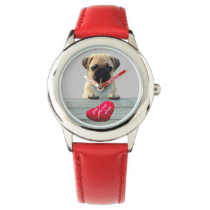 Pug Wishing Happy Valentine's day Heart watch