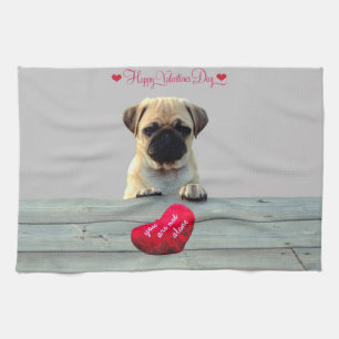 Pug Wishing Happy Valentine's day kitchen towel