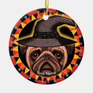 Pug Witch  Ceramic Ornament