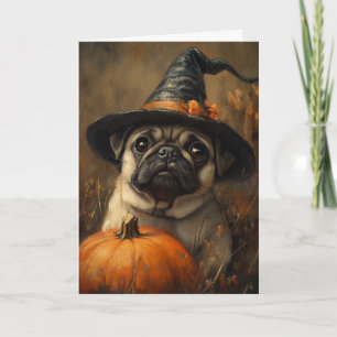 Pug Witch Halloween Holiday Card