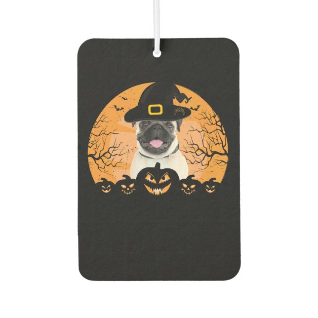 Pug Witch Hat Jack-o-Lantern Dogs Halloween T-Shir Car Air Freshener (Front)