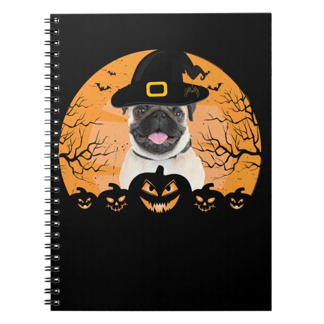 Pug Witch Hat Jack-o-Lantern Dogs Halloween T-Shir Notebook (Front)