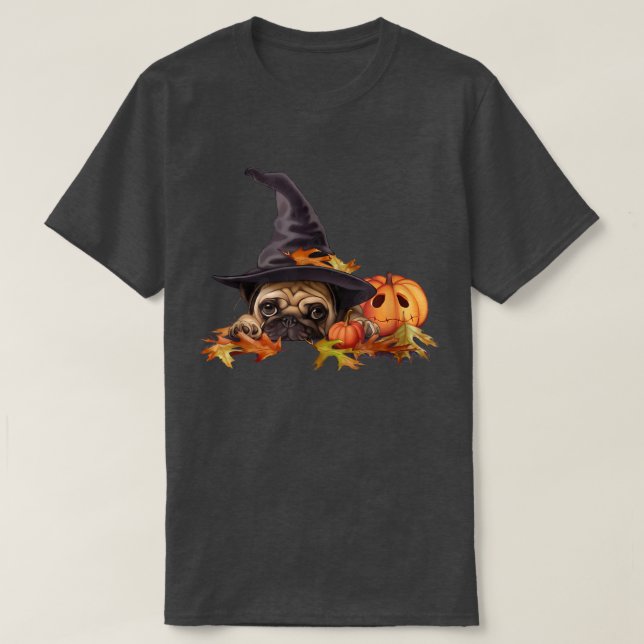 Pug Witch Pumpkin Halloween Lover Pugkin Dog WItch T-Shirt (Design Front)