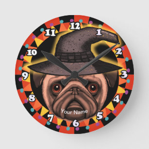 Pug Witch  Round Clock