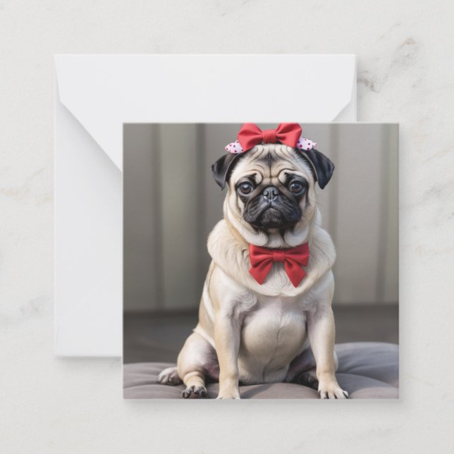 Pug with a bow card (Front)