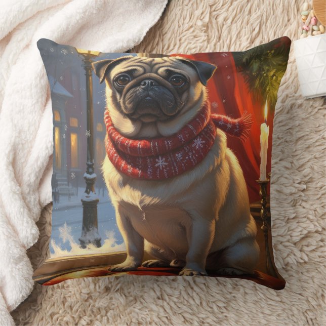 Pug with Christmas Lights Holiday Cushion (Blanket)