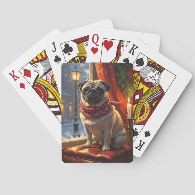 Pug with Christmas Lights Holiday Playing Cards (Back)