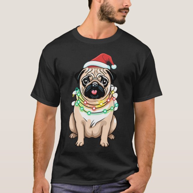 Pug With Christmas Lights T-Shirt (Front)
