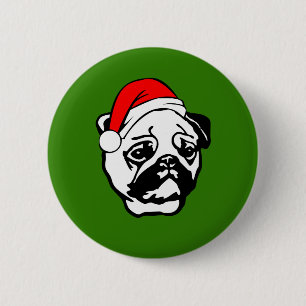 Pug with Christmas Santa Hat 6 Cm Round Badge