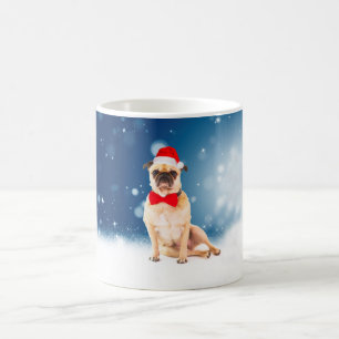 Pug with Christmas Santa Hat Coffee Mug