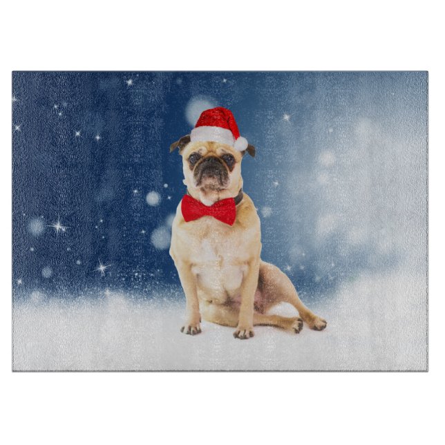 Pug with Christmas Santa Hat Cutting Board (Front)