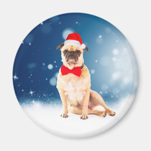 Pug with Christmas Santa Hat Magnet
