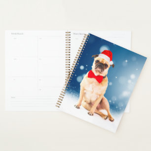 Pug with Christmas Santa Hat Planner