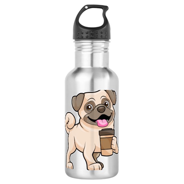 Pug with Coffee to go 710 Ml Water Bottle (Front)