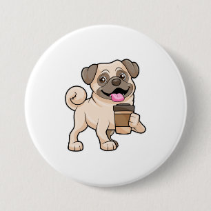 Pug with Coffee to go 7.5 Cm Round Badge