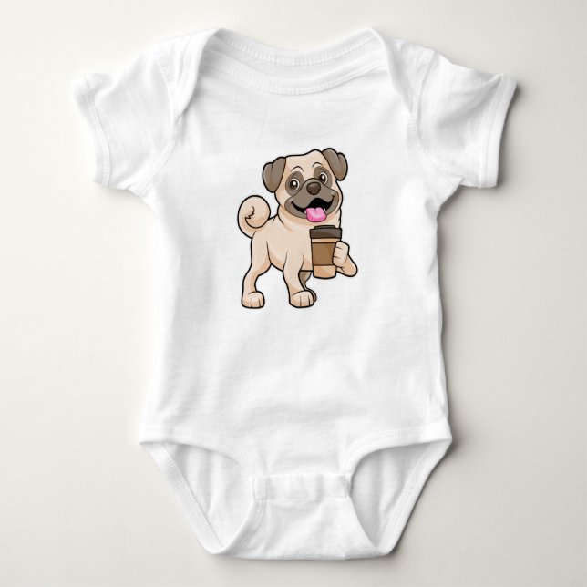 Pug with Coffee to go Baby Bodysuit (Front)