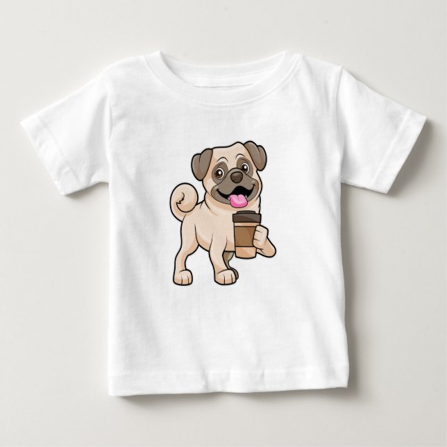 Pug with Coffee to go Baby T-Shirt (Front)